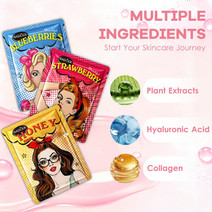 Rose Honey Strawberry Face Mask Set Eye Lip Masks Fruit Extract All Skin Types Skincare Gift Set 32pcs / 60pcs