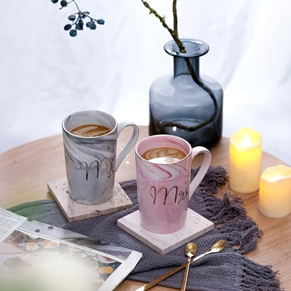 Mr and Mrs Mugs Wedding Gift Set 14oz Ceramic Marble – Bride and Groom Couples Mugs | Bridal Shower Engagement Anniversary Gift | Reusable
