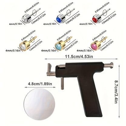 Ear Piercing Gun Kit 36pcs - 24 Stainless Steel Studs & 12 Crown-Shaped Earrings with Reusable Black Piercing Tool