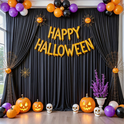 White Black Duo Backdrop Curtains 2 Pack 5x10Ft Wrinkle-Resistant Photo Background Fabric for Wedding, Birthday, Christmas