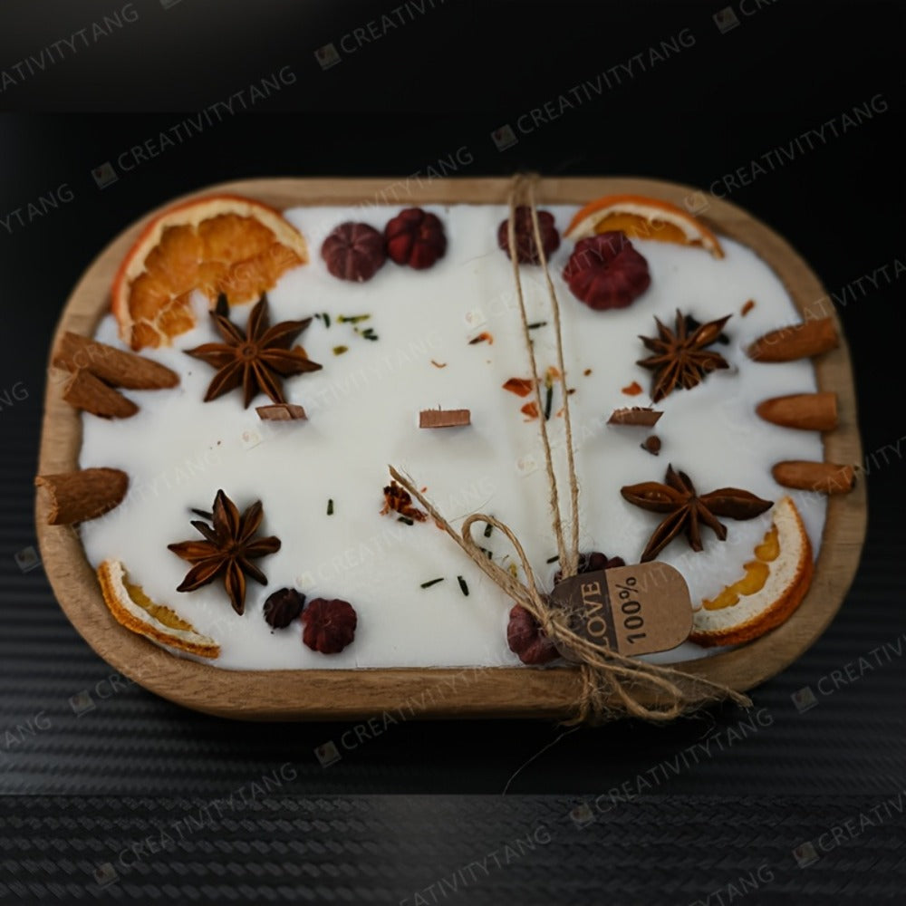 Multi-Wick Candle in Boat-Shaped Holder with Botanical Details and Two Fragrance Selections