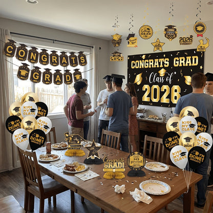 Class of 2026 Graduation Decoration Set with Letter Banner, Hanging Pieces and Six Color Options
