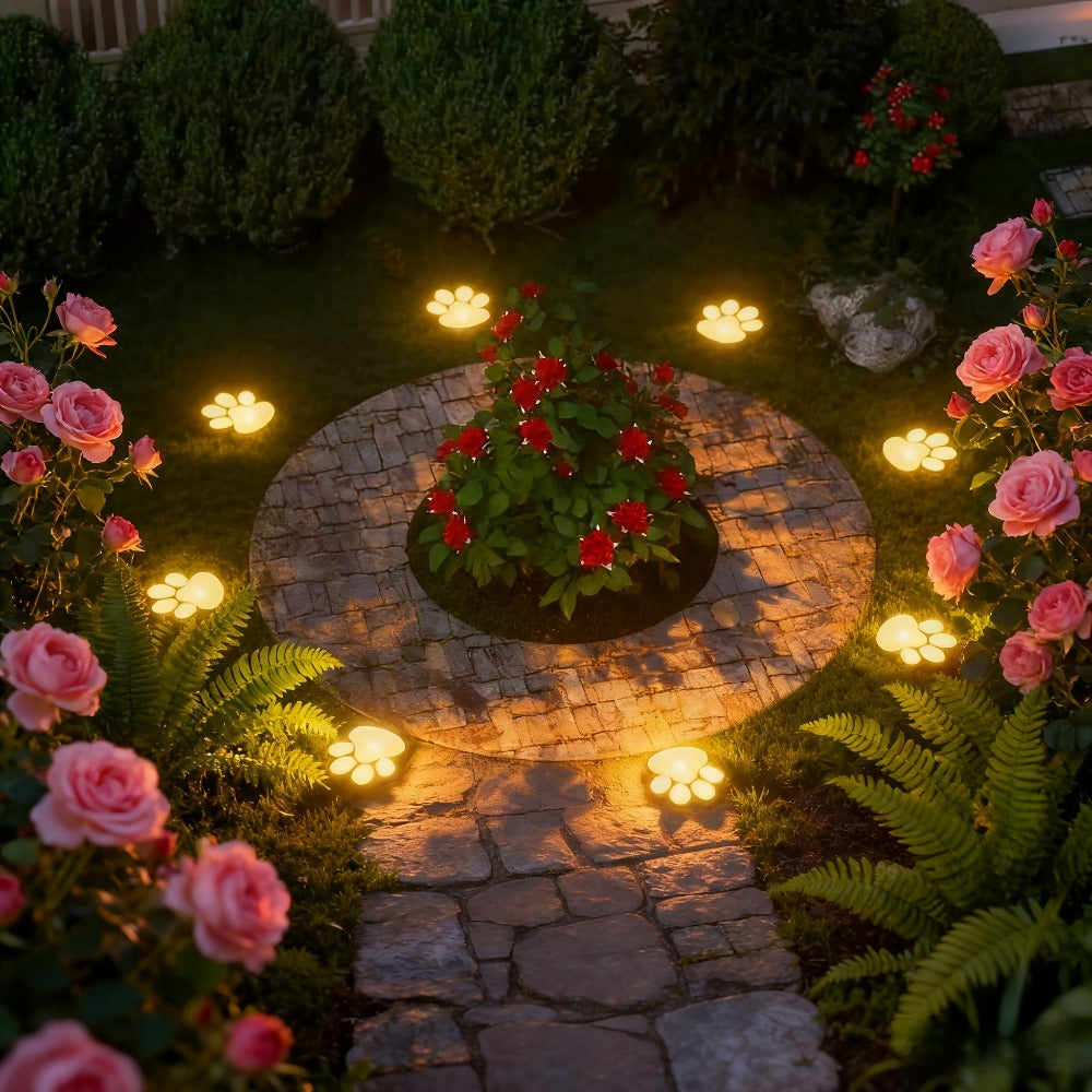 Solar Paw Print Garden Lights 2-Pack, LED Outdoor Path Lights IPX4, Lawn Terrace Yard Decor for Wedding Party Christmas Valentine