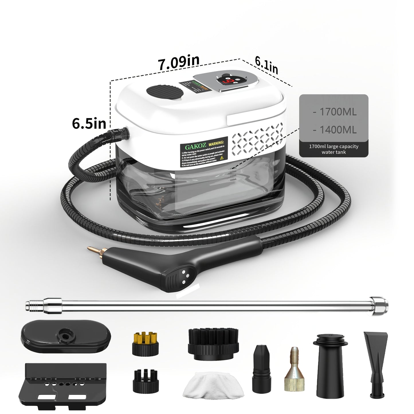 Steam Mop Cleaner Handheld LCD Display Gear Switch 40.58oz Tank One-Key Start for Carpet Kitchen Sofa Upholstery Multi-Model