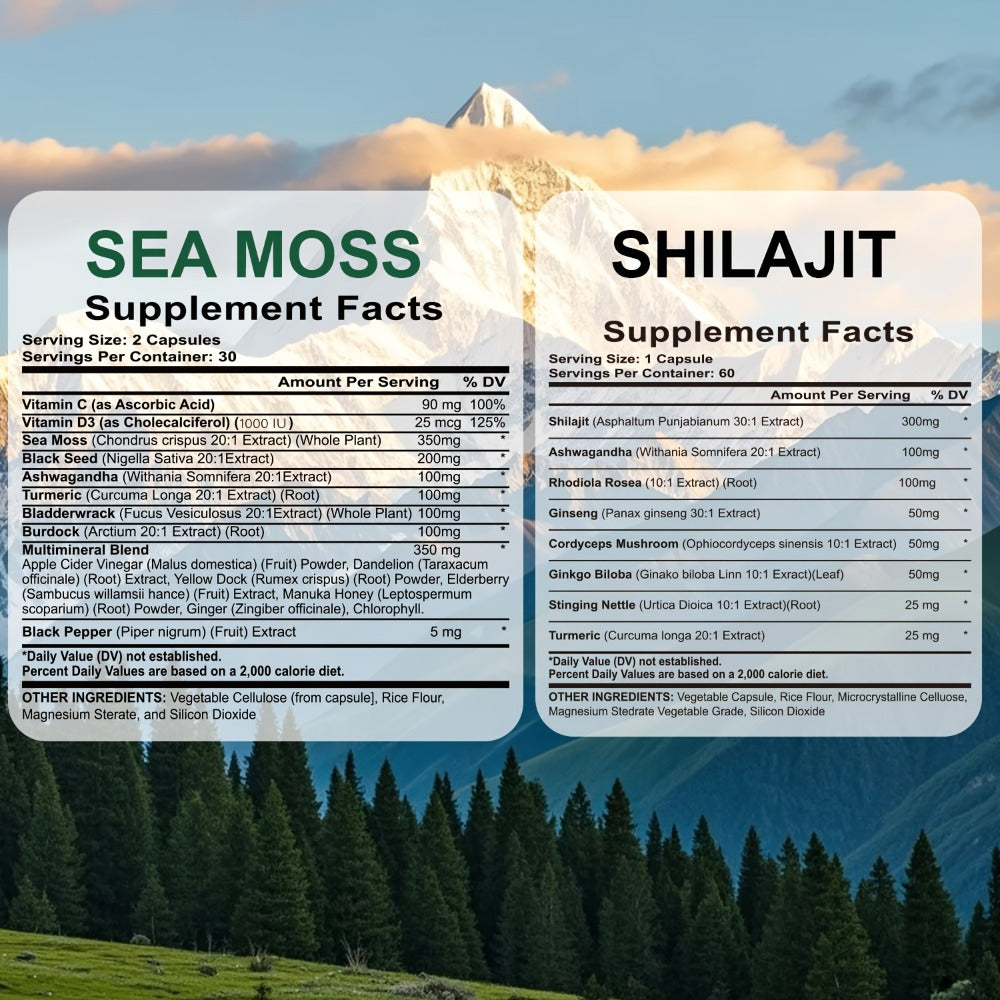 Sea Moss & Shilajit Supplement Bundle 10 Bottles, 12-in-1 Sea Moss + 8-in-1 Shilajit with Ashwagandha