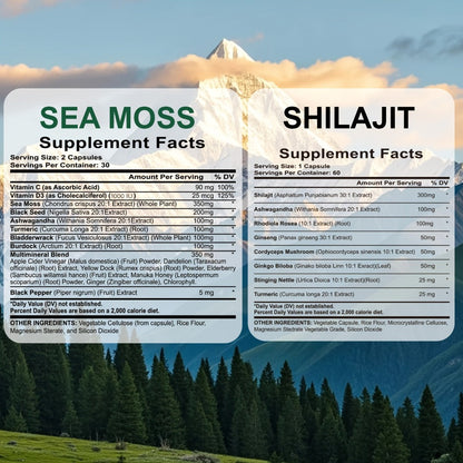 Sea Moss & Shilajit Supplement Bundle 10 Bottles, 12-in-1 Sea Moss + 8-in-1 Shilajit with Ashwagandha