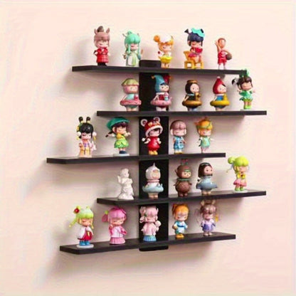 Five-Tier Wall-Mounted Display Shelf with Horizontal Ledges in Black or White Color Options