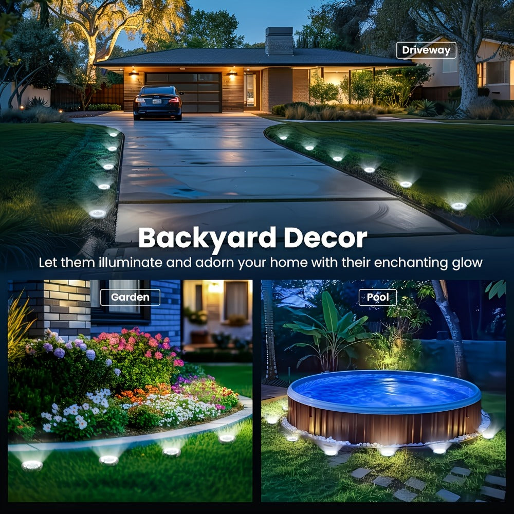 Solar Ground Lights Outdoor LED Path Lights - Stainless Steel In-Ground Solar Lights for Lawn Driveway Courtyard Garden Pathway