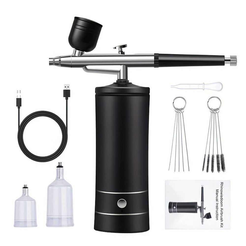 Rechargeable Airbrush and Compressor Kit with Black or Pink Two-Speed Pump, Two Paint Pots and Cleaning Brushes