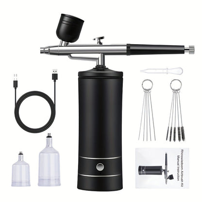 Rechargeable Airbrush and Compressor Kit with Black or Pink Two-Speed Pump, Two Paint Pots and Cleaning Brushes
