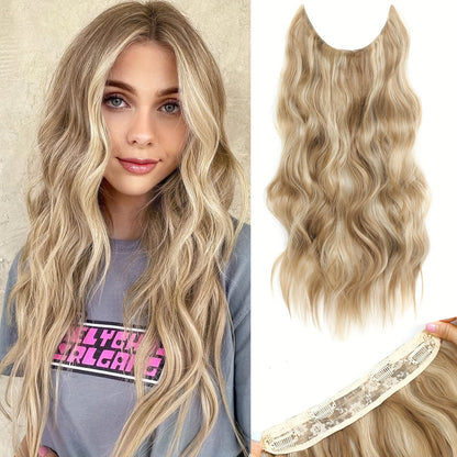 Invisible Wire Hair Extensions 22 Inch for Women – Transparent Fish Line 4 Clips Long Wavy Hairpiece for Thin Fine Hair