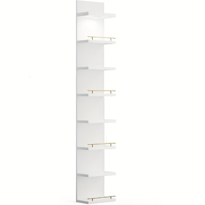 Floating Wall Shelves with LED Light - 6 & 8 Tier Wall Mounted Display Shelf Unit with Anti-Slip Rails for Bedroom