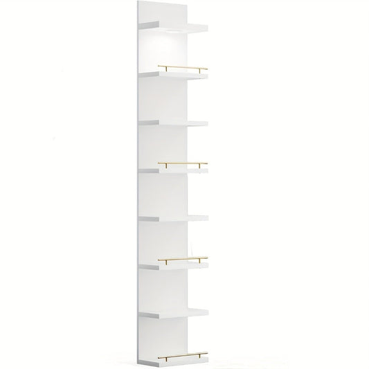 Floating Wall Shelves with LED Light - 6 & 8 Tier Wall Mounted Display Shelf Unit with Anti-Slip Rails for Bedroom