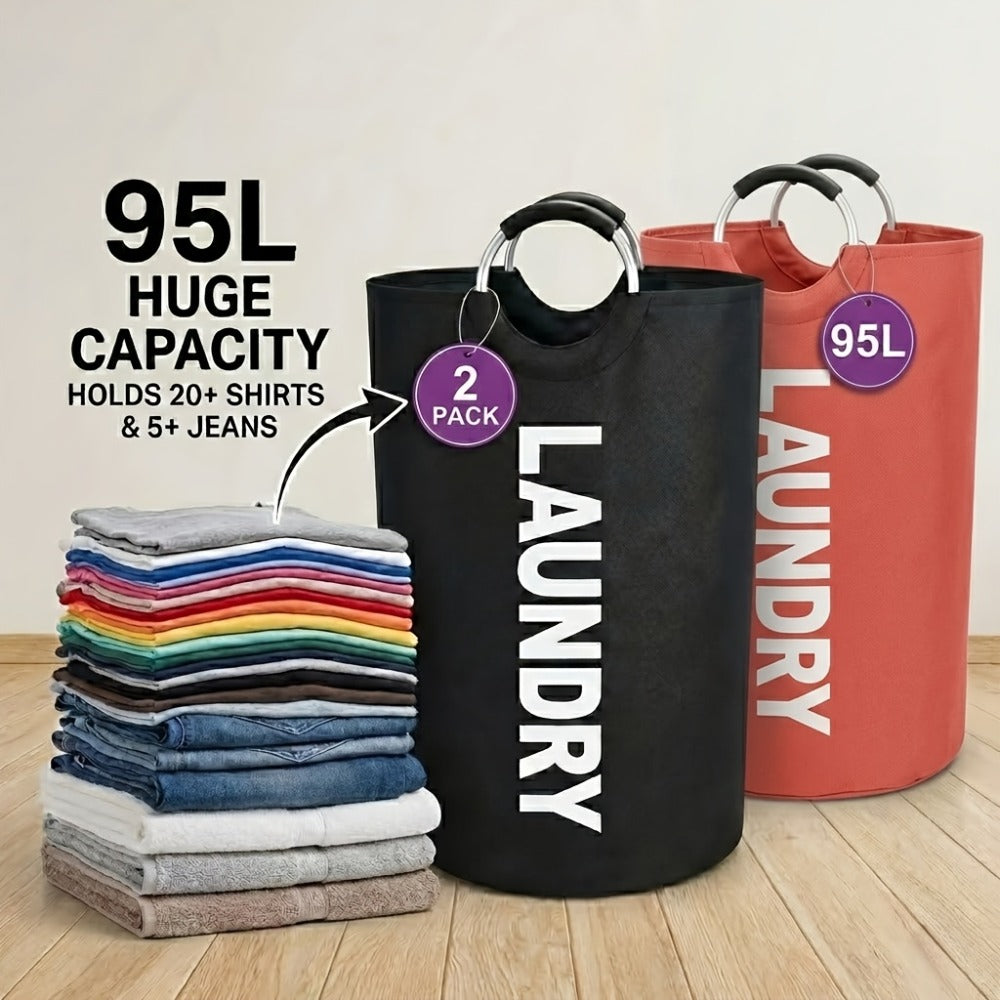 Tall 95L Laundry Basket Set with 14.96 x 31.1-Inch Fabric Bins in Single Gray or Two-Piece Color Options