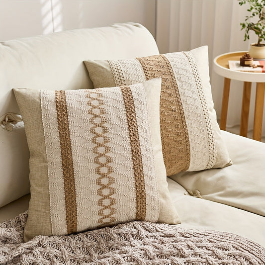Brown and Beige Geometric Throw Pillow Covers, Two-Piece 18 x 18-Inch Set with Zipper Closures
