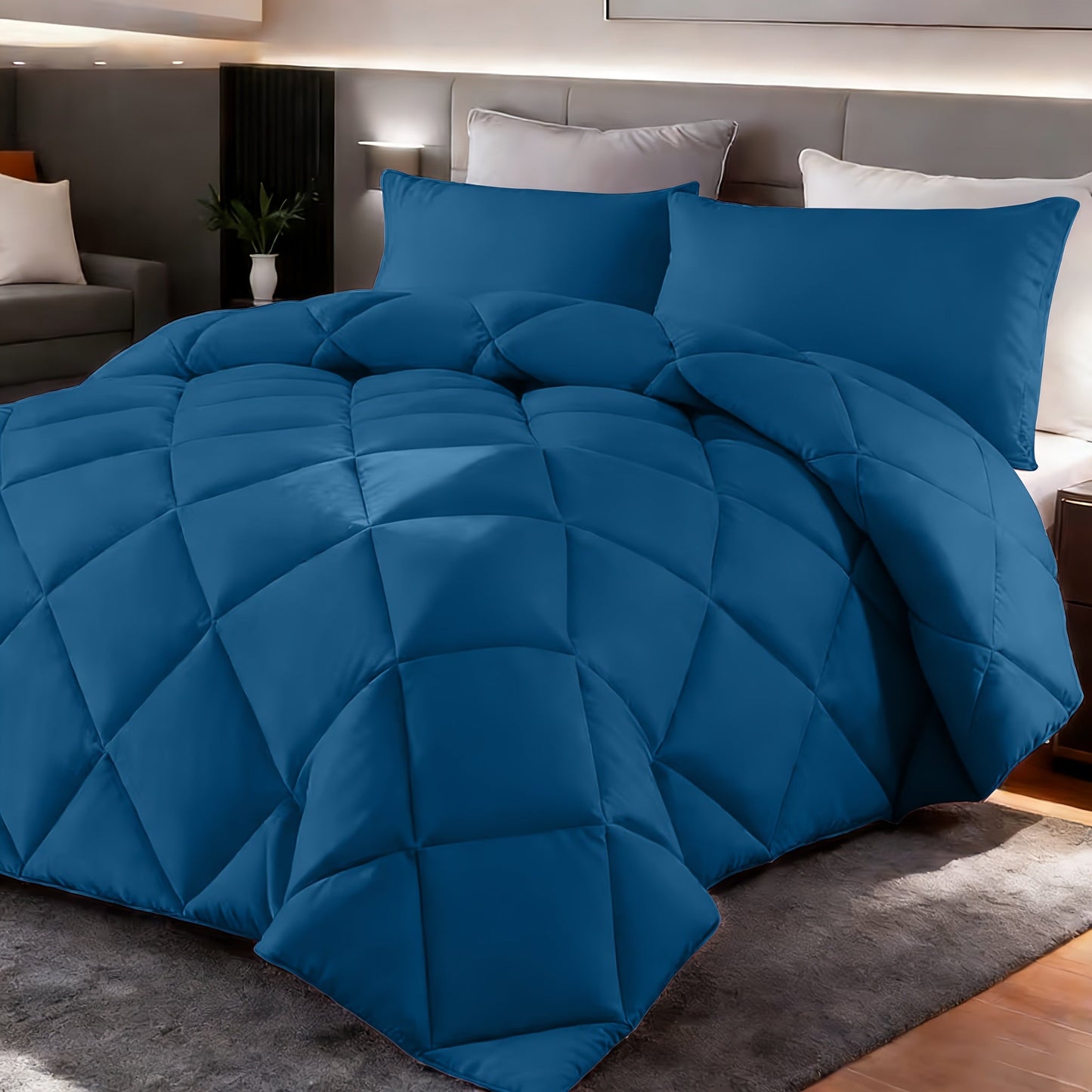 Comforter Set 2-3 Piece Rhombus Grid Luxury – Soft Lightweight Breathable Oversized Bedding Set with Pillowcases