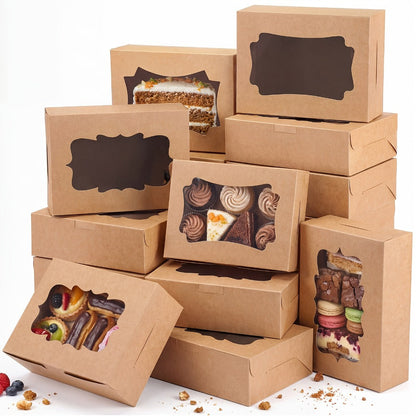 Cookie Boxes with Window 48 Pack, 8x6x2.5" Kraft Bakery Boxes for Cookies, Macarons, Pastries & Cake