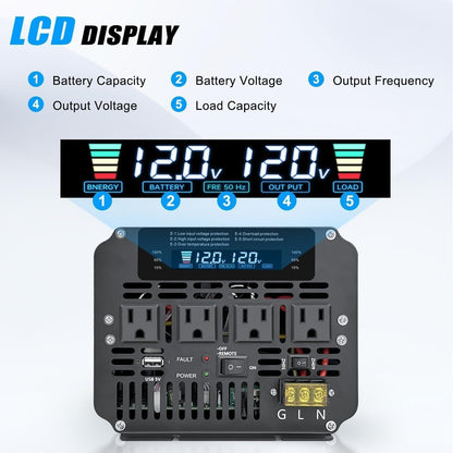 Pure Sine Wave Power Inverter 4000W 8000W Peak DC 12V to AC 110V with LCD Display Remote Control 4 AC for Garden, Patio and Yard Use