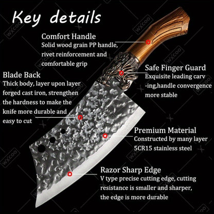Kitchen Knife Set 8-Piece 5Cr15MoV Stainless Steel with Hammered Blades, Wood-Style Handles and Shears Options