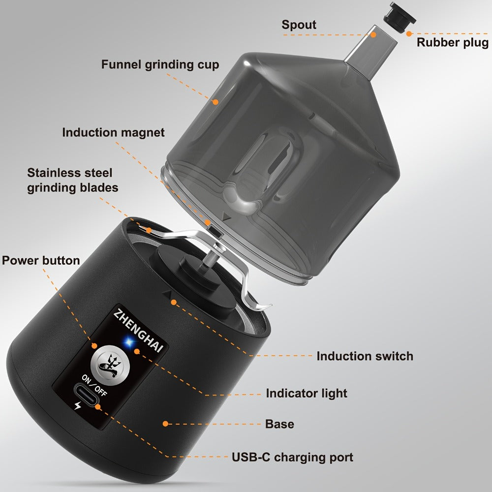 Electric Spice Grinder Portable 150W, USB-C Rechargeable, Pulse Mode, Fast Grinding for Spices & Herbs
