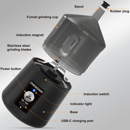 Electric Spice Grinder Portable 150W, USB-C Rechargeable, Pulse Mode, Fast Grinding for Spices & Herbs