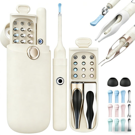 12-in-1 Rechargeable Camera Ear Cleaning Kit with LED Light, Storage Case and Beige or Blue Checkout