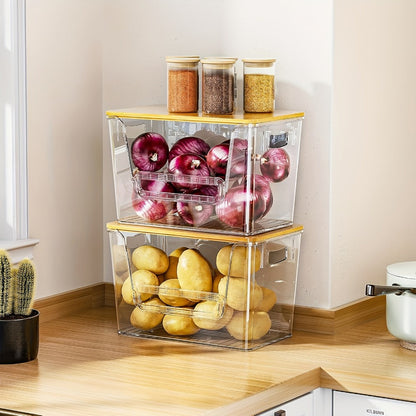 Pantry Storage Box Kitchen Organizer 2-Piece Clear Acrylic Stackable Set with Three Garbage Bag Rolls