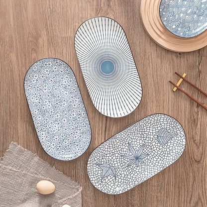 Japanese Blue White Porcelain Fish Plates Set of 4 – 12 Inch Ceramic Serving Plates, Microwave & Oven Safe Steaming Baking Tableware