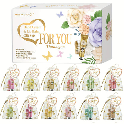 Shea Butter Hand Cream and Lip Balm Gift Set – Deep Moisturizing Skincare Bundle for Dry Cracked Skin, Vitamin E Natural Body Care Kit
