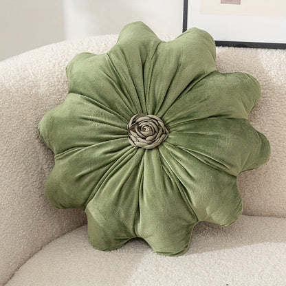Velvet Flower Shaped Throw Pillow with Pillow Core Elegant Round Cushion Luxury Floral Pillow for Entryways, Bedrooms and Living Spaces