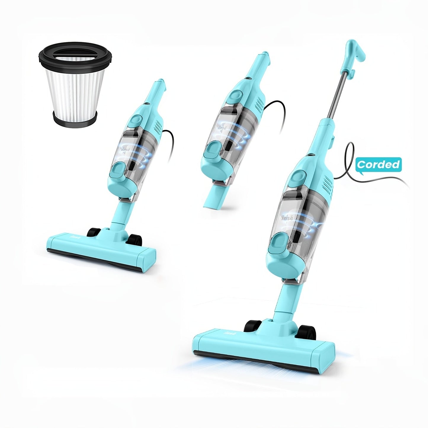 Corded Stick Vacuum Cleaner 20KPa 600W Motor 2-in-1 Bagless Upright Handheld Vacuum 0.8L Dustbin for Hard Floor Pet Hair Carpet Car Stairs
