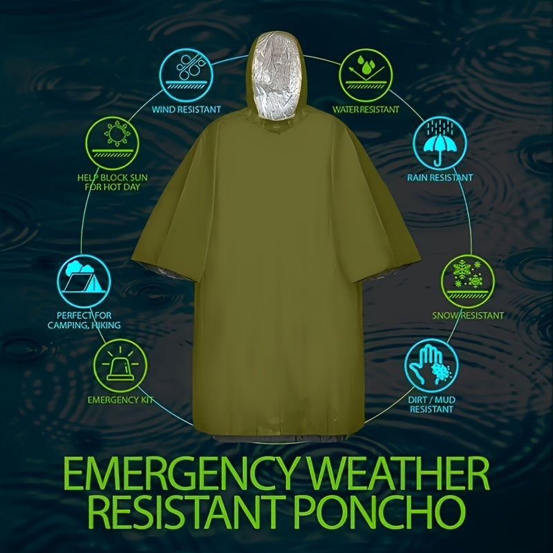 Emergency Mylar Survival Blanket Poncho 6-Pack | Waterproof Windproof Thermal Foil Space Blanket with Hood | Retains 90% Body Heat |