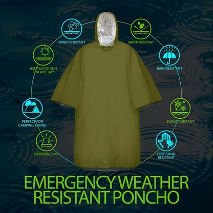 Emergency Mylar Survival Blanket Poncho 6-Pack | Waterproof Windproof Thermal Foil Space Blanket with Hood | Retains 90% Body Heat |