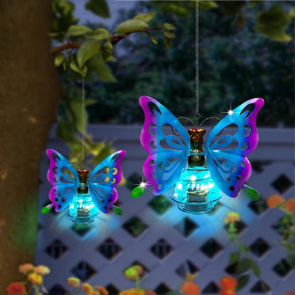 Solar Hanging Ornament Lights Ladybug & Butterfly, Indoor Outdoor Decorative Garden Light with Spring Clips for Patio