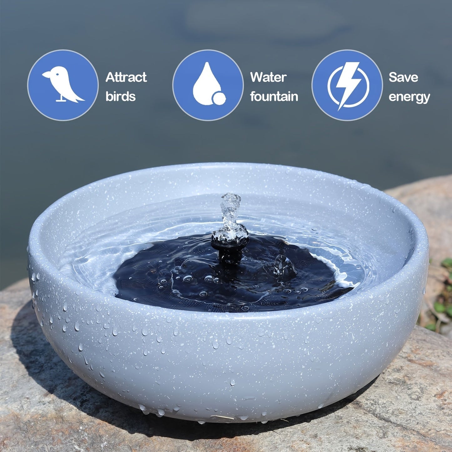 Bird Bath Solar Fountain 11.2" Outdoor Bubbler for Garden, Patio and Yard Use, with the Listed Configuration