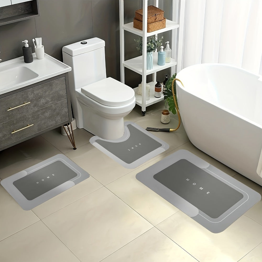 Diatomaceous Earth Bath Mat Set 3pcs Non-Slip Super Absorbent Bathroom Rug – Quick Dry Machine Washable Toilet Mat for Shower Room