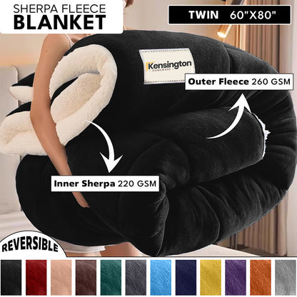480GSM Sherpa Fleece Blanket, Double-Sided Heavy Throw for Couch, Bed & Travel, Reversible All Season