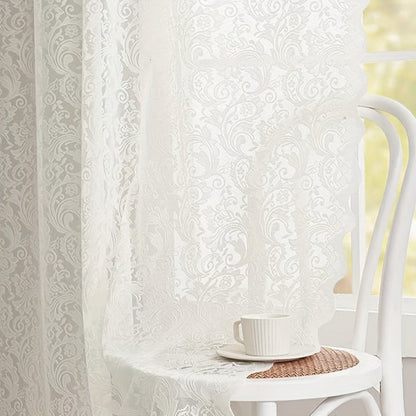 Sheer Curtain Rod Pocket Floral Lace Semi-Sheer Window Panel for Living Room Bedroom Kitchen Bathroom, 100% Polyester, Machine Washable