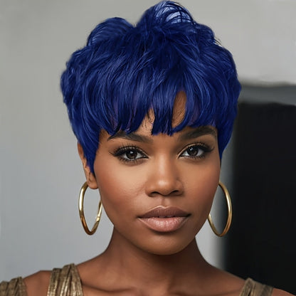 Synthetic Wig 4-Inch Short Body Waves with Full Bangs in Eight Color Options for Costume Looks