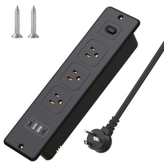Recessed Power Strip In-Desk Embedded Socket 7-in-1, 3 AC Outlets & 4 USB Ports, Slim Space-Saving Design