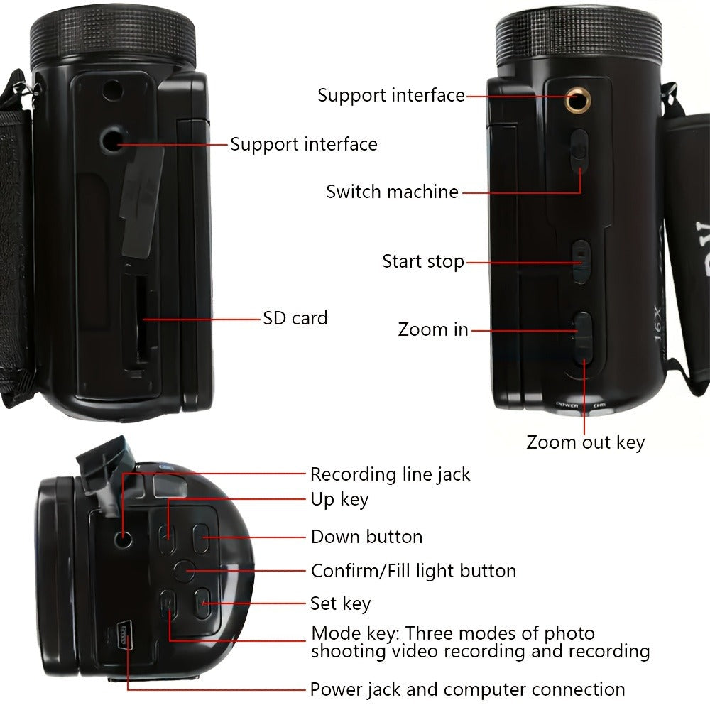 Digital Video Camera HD 1080P with Flip Screen & External Microphone, 16MP 16X Zoom Compact Camcorder for Family