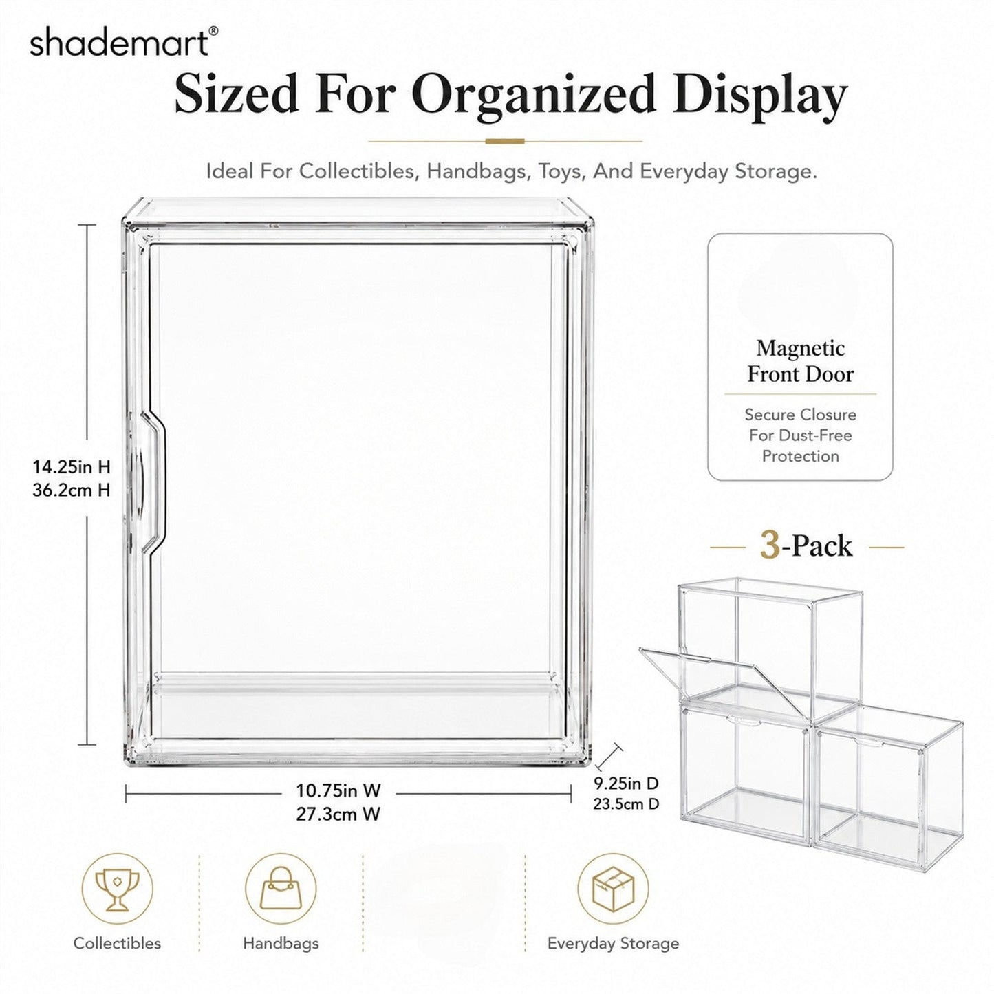 Clear Display Case Set of 3, Dustproof Transparent Storage Box Organizer for Collectibles, Car Models