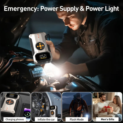 5000A Peak Jump Starter with Air Compressor 150PSI Digital Tire Inflator for 12V Gas Diesel Vehicles – Portable Car Battery Booster USB