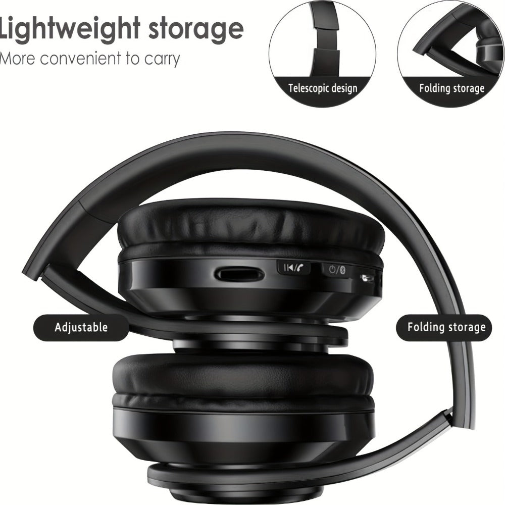 Wireless Headphones Deep Bass Foldable Built-in Mic 3.5mm Wired Stereo Sound Type-C for Bedside Audio, Alarms and Room Entertainment