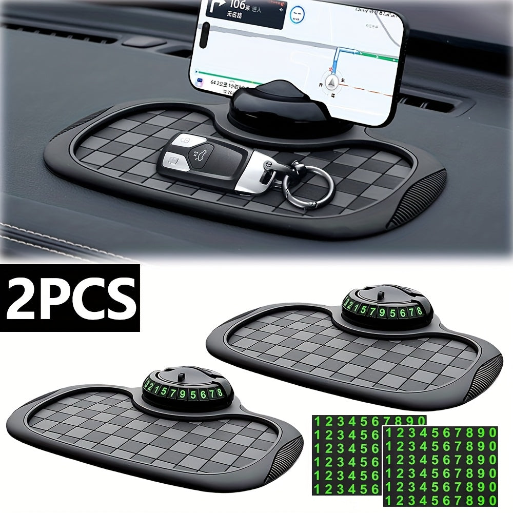 Car Dashboard Anti-Slip Pad with Phone Holder & Digital Number Plate Stickers – Multifunctional Non-Slip Dashboard Storage Mat for Car