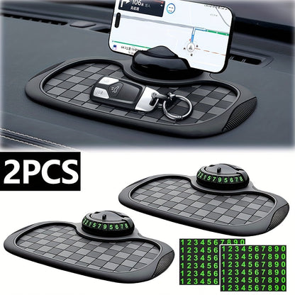 Car Dashboard Anti-Slip Pad with Phone Holder & Digital Number Plate Stickers – Multifunctional Non-Slip Dashboard Storage Mat for Car