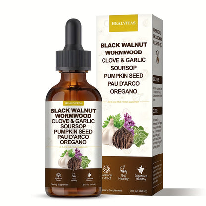 Black Walnut Wormwood Tincture with Oregano, Garlic & Berberine, Herbal Gut Cleanse Drops, Digestive Health