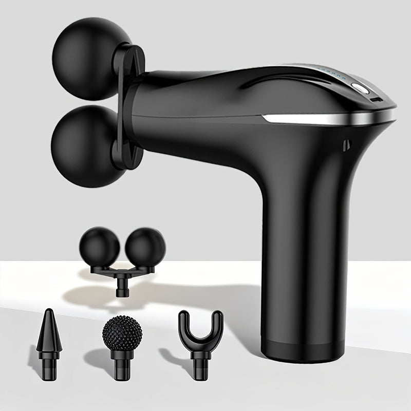 Handheld Massage Gun with Dual Heads, 3 Interchangeable Attachments for Full Body, Powerful Rechargeable Fascia Gun for Back