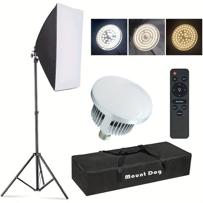 Softbox Photography Lighting Kit 2-Pack MOUNTDOG 19.7x27.5 Inch Continuous Lighting System 85W 5700K E27 LED Bulbs with Remote for Portrait