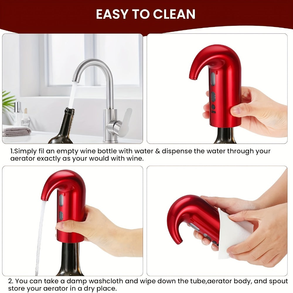 Electric Wine Aerator and Dispenser with Red or Black Housing, Three Checkout Configurations and Pictured Accessories